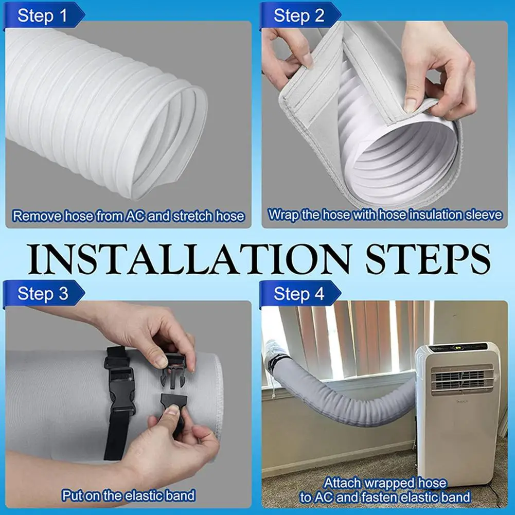 Heat Insulating Portable AC Duct Sleeve, Adjustable Strap Design Exhaust Pipe Protective Cover Air Conditioner Accessories view 6