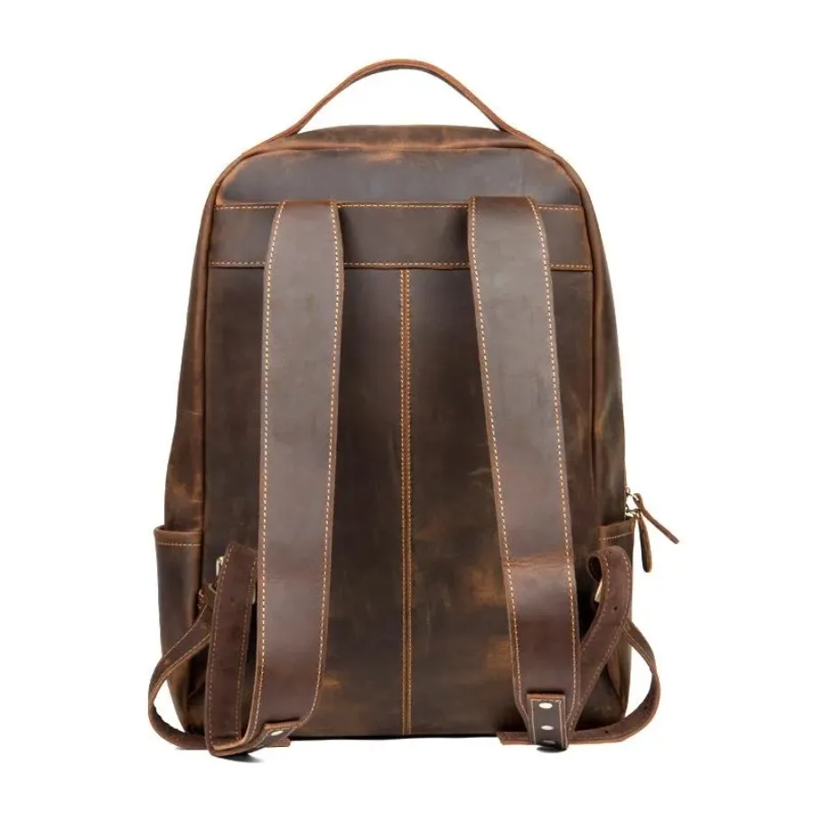 Genuine Vintage Leather Minimalist Backpack for Men Women Travel School Outdoor