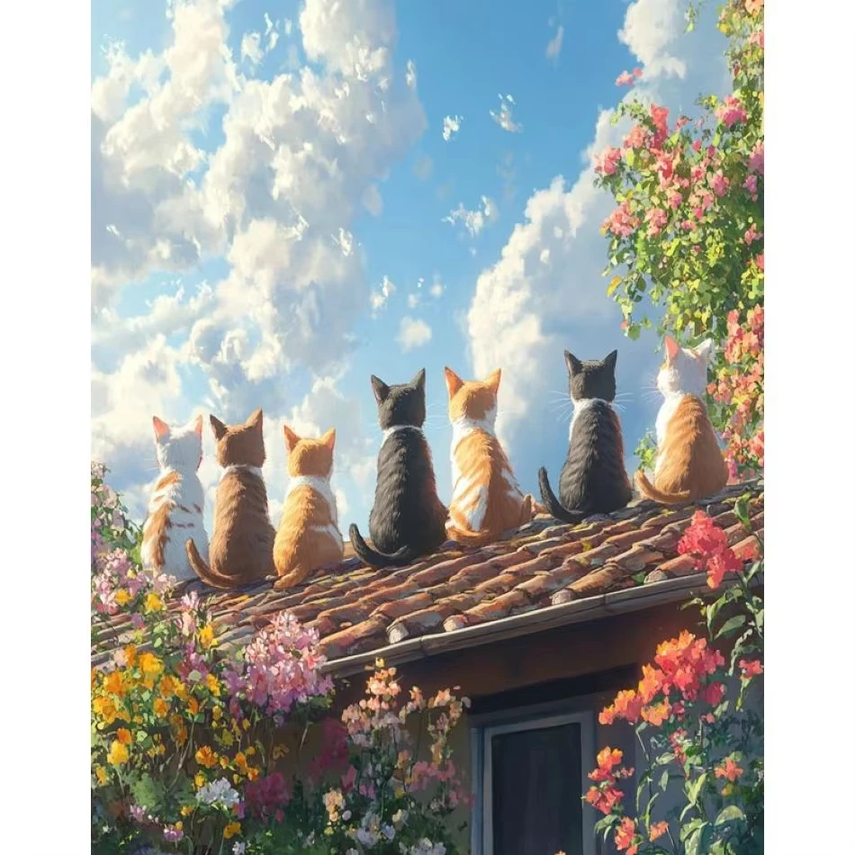 DIY Digital Painting Paint By Numbers Cat Family Handpainted Painting Art Picture Artcraft on Canvas Unique Gift Home Decor