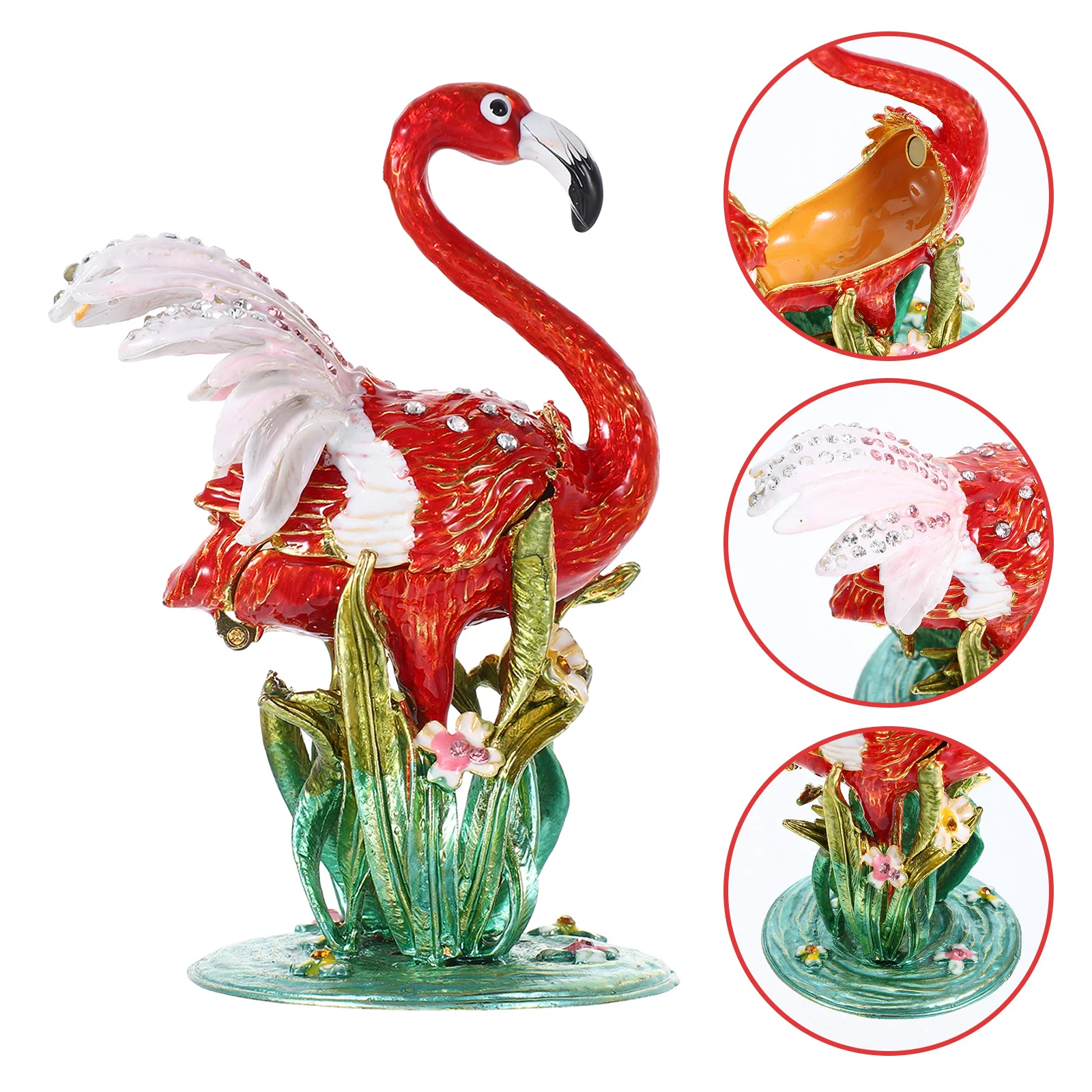 

Metal Flamingo Jewelry Box Desktop Decoration Hand Painted Enamel Trinket Box Ring Earrings Organizer