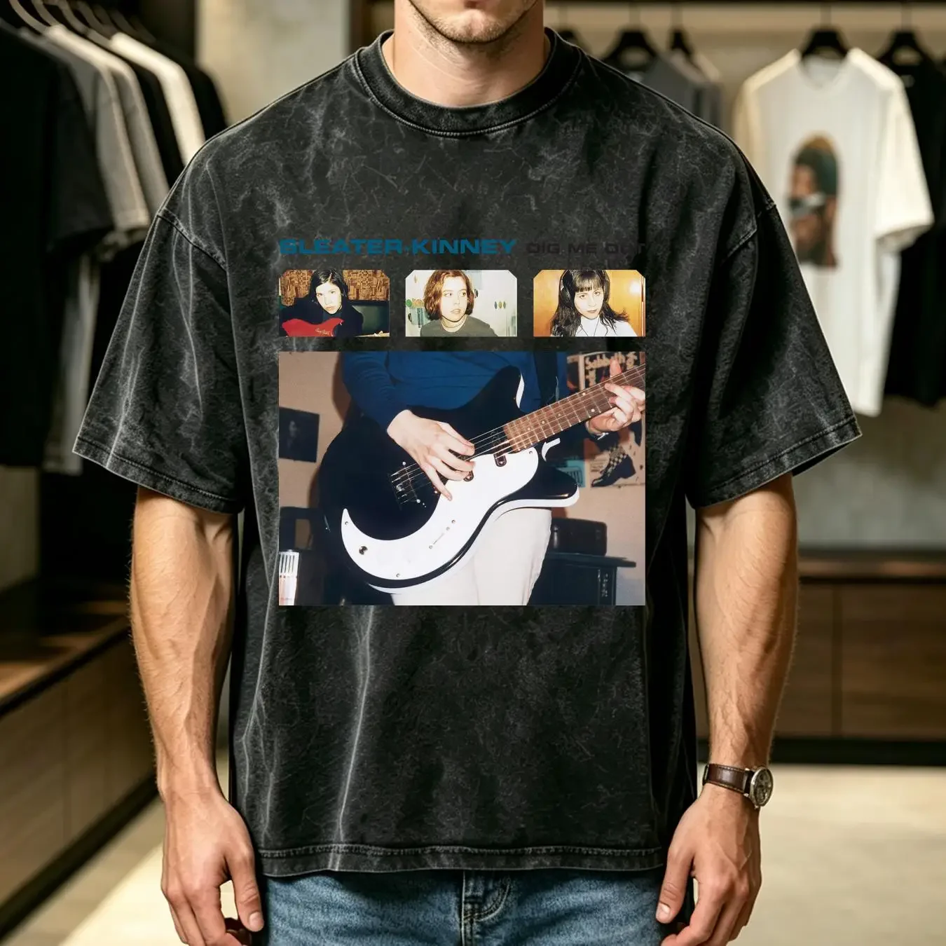 washed T Shirt Cotton Sleater Kinney Dig Me Out Album Carrie Brownstein Corin Tucker vintage Washed Casual designer clothes