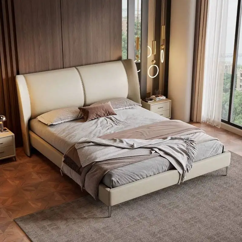 Beige Headboard Luxury Bed Designs Modern Italian Adults Single Bedroom Bed 180X200 Cm Lounges Camas De Dormitorio Furnitures
