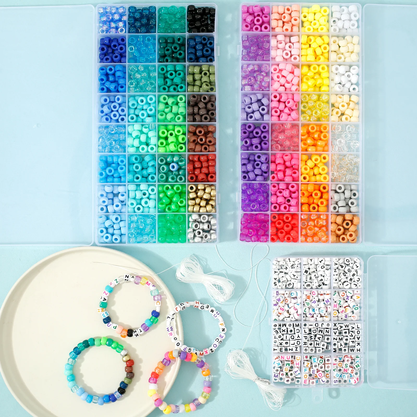 

2 Sets Plastic Bracelet Making Kit Smooth Surface Bright Color Alphabet Pony Bead Kit With Elastic String for Necklace Bracelet