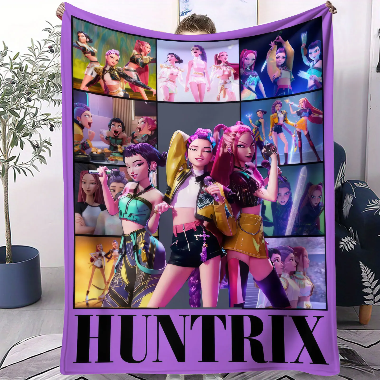 

K Pop Demon Hunters Flannel Blanket Hot Anime Plush Warm Throw for Home Leisure Sofa Bed Cover Office Nap Camping Travel Gift