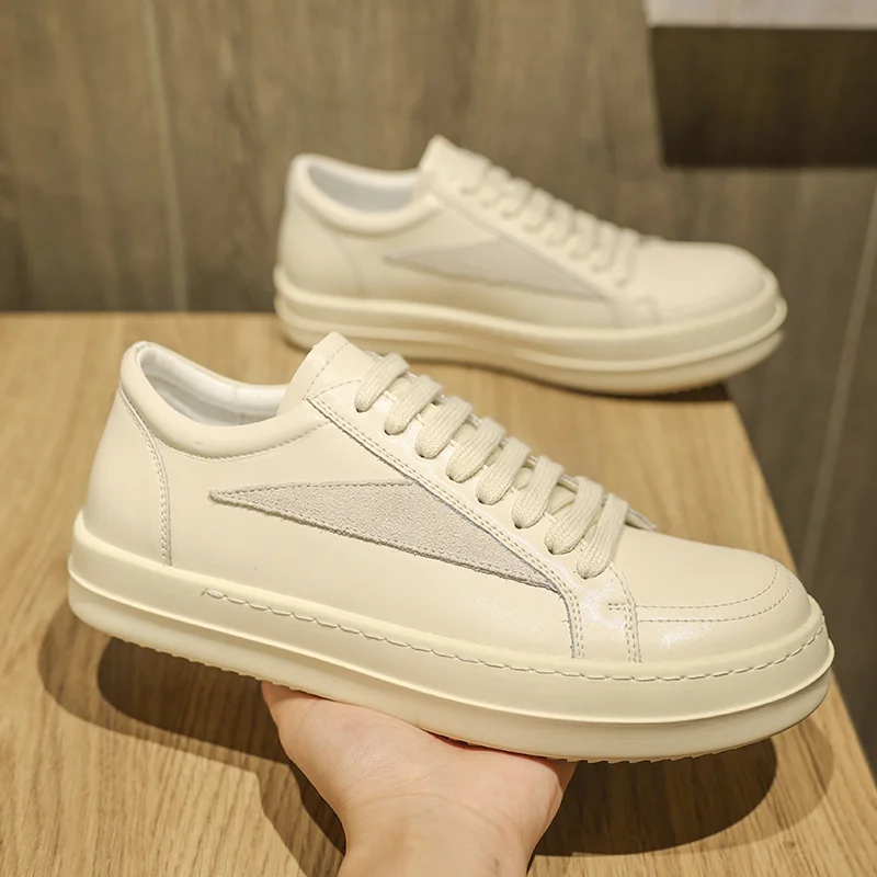 

Men's White Sneakers 2025 New Arrival Fashionable Casual Shoes Durable Anti-slip Thick-soled Elevator Comfortable Breathable Eas
