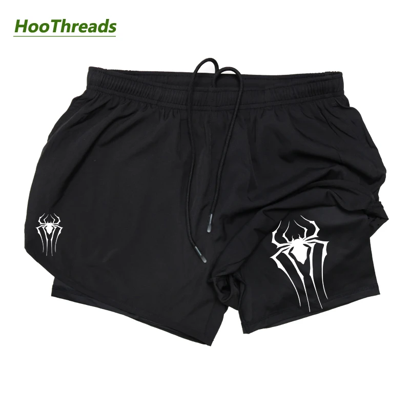 

Spider Print 2 in 1 Running Shorts for Men Gym Workout Fitness Summer Breathable Quick Dry Athletic Shorts with Zipper Pocket