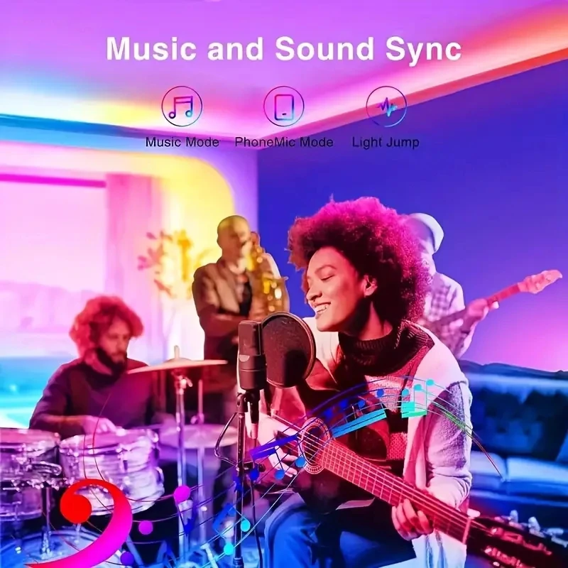 25/50/100/130ft smart LED light strip , bedroom color-changing RGB light built-in microphone can rhythm with music, su image 2