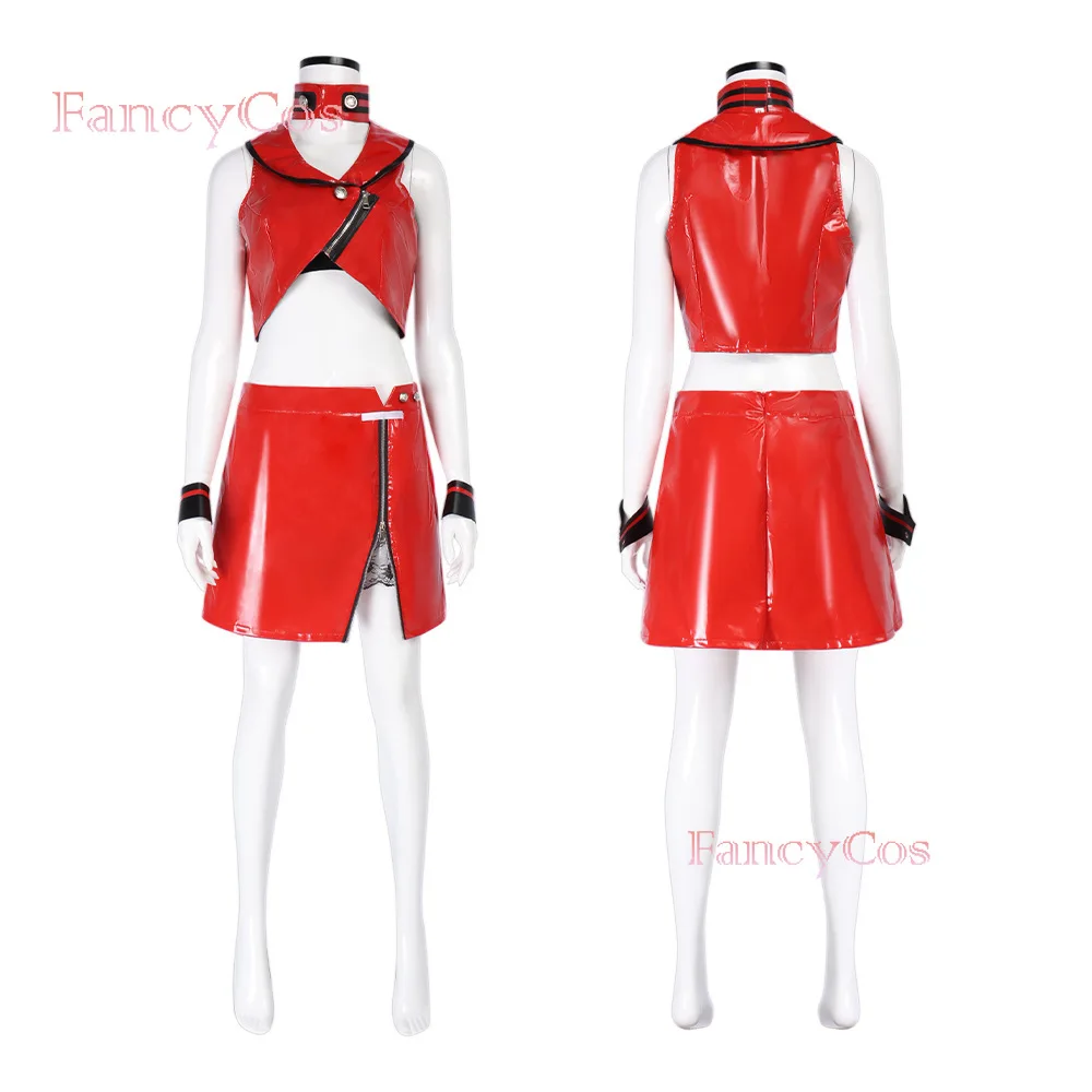 

Game Color Stage Project Sekai Kagamin Cosplay Costume Red PU Leather Clothing Neck Wristband Halloween Carnival Costumes
