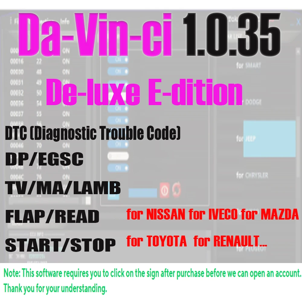 

FOR DAVINCI 1Year Workshop for Diagnosis and Programming Tools Online Software Alldata eu10 tokens Per Day FOR Autosoft