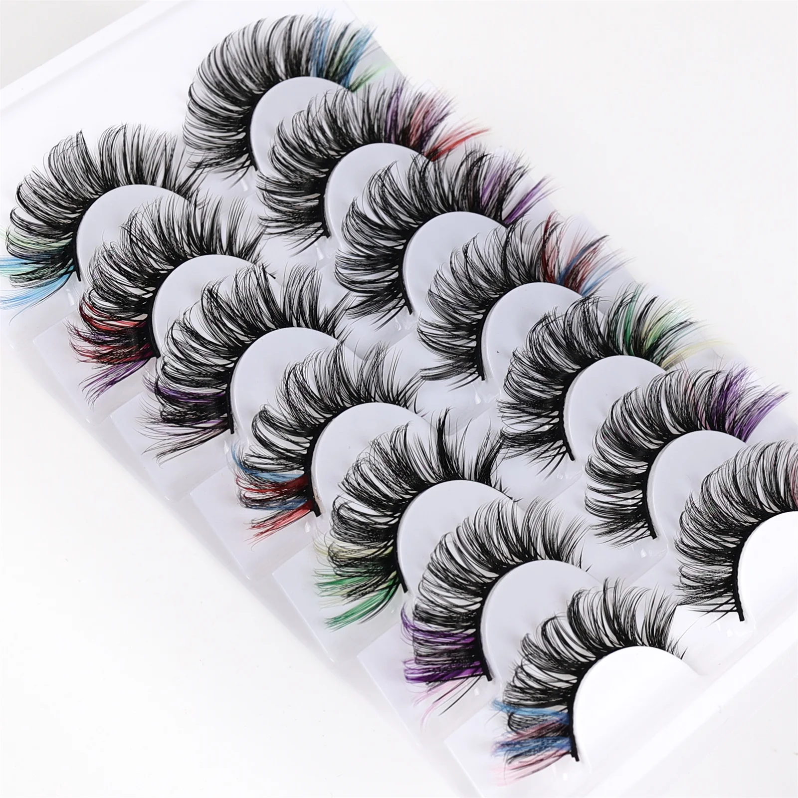 Faux-cils colorés 3D en faux vison, cils moelleux, optique naturelle russe, 7 paires