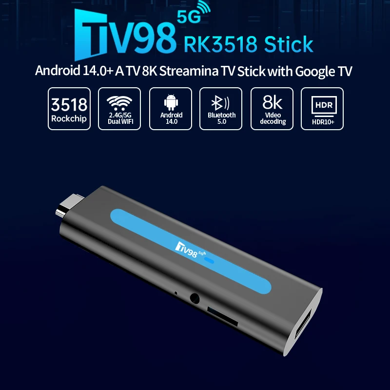 Android 14.0 TV98 RK3518 TV Stick Ultra BT5.0 5G 4G WIFI6 Streaming Wireless HDMI Multi-language Rockchip 3518 TV Stick view 3