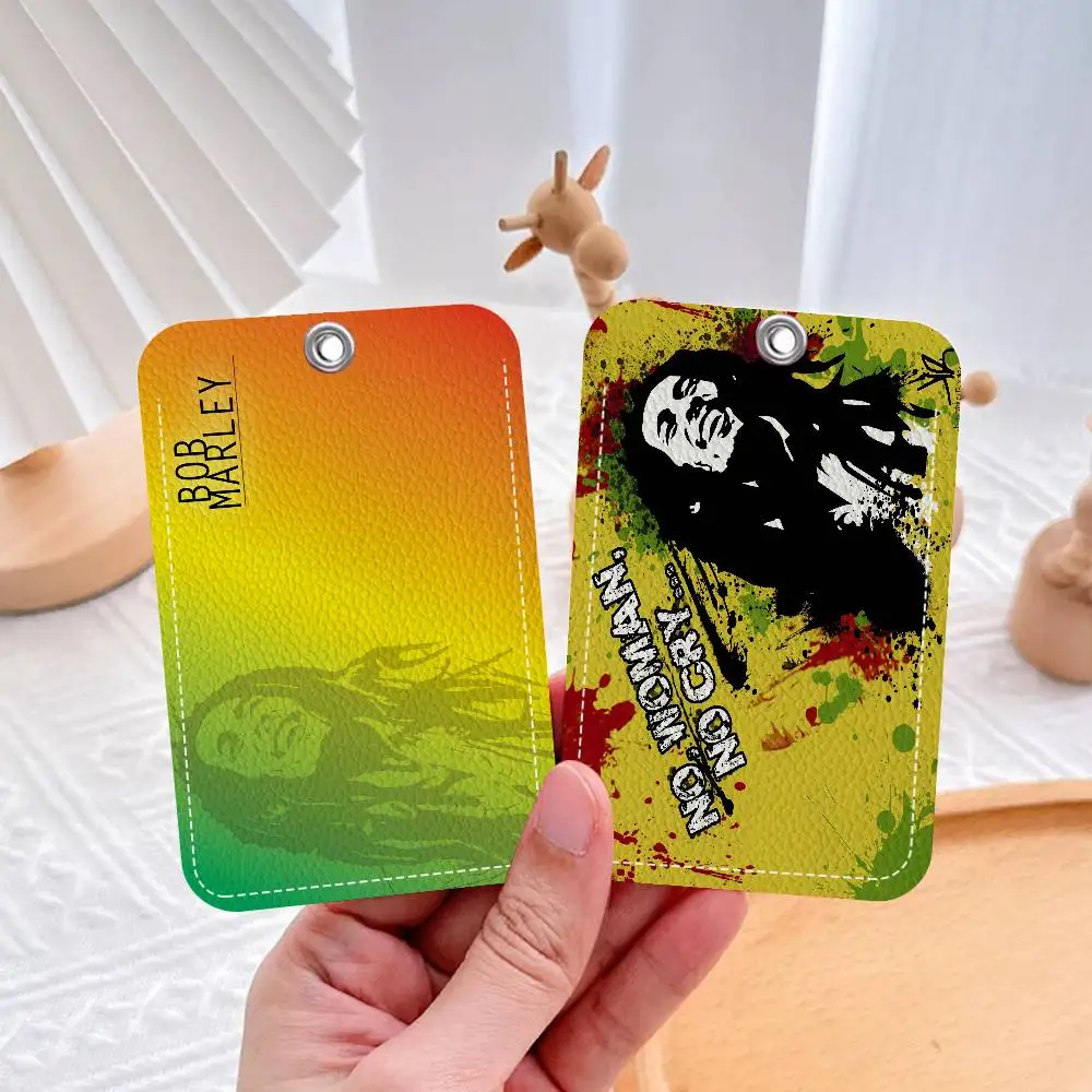 Pop Singer Reggae B-Bob M-Marley Style PU Access Card Holder With Keychain Executive Protection For Bank Subway Bus Card Case