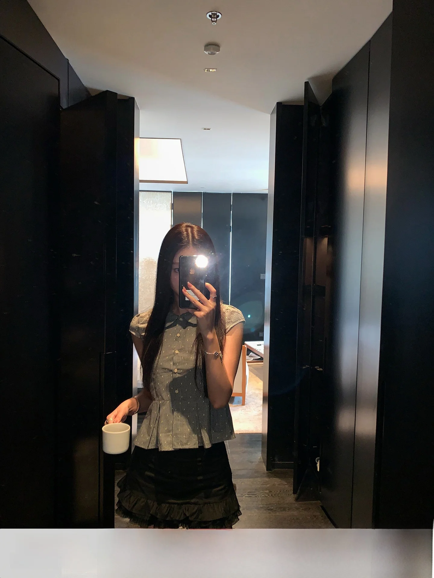 

Anneop Summer New Polka Dot Folded Hem Slim Fit ort Sve Women's irt Versatile Commute Sle Korean Loose Cotton Blend