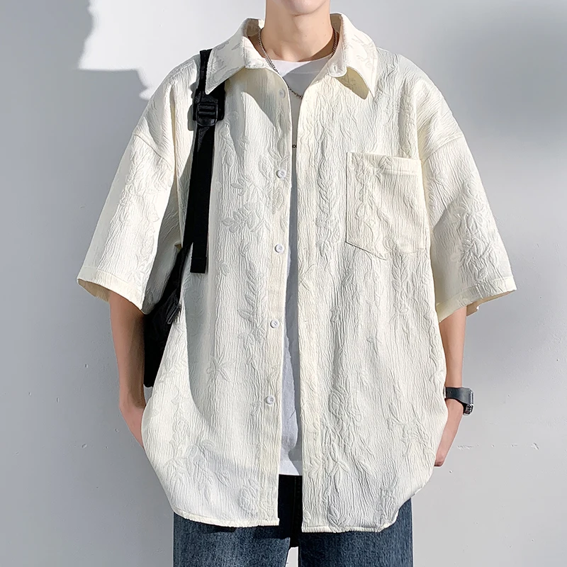 

Новая мужская рубашка свободного кроя из ледяного шелка с коротким рукавом, с цветочной вышивкой в китайском стиле, повседневная, летняя, модная, для молодежи, 2026
