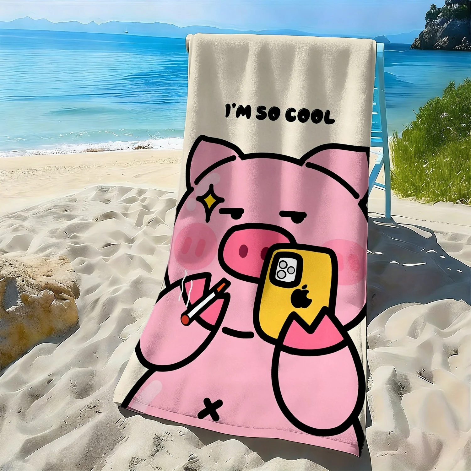 

Cool Pig Style Fashion Patterns polyester microfiber beach towel is highly absorbent, suitable for swimming and beach outings