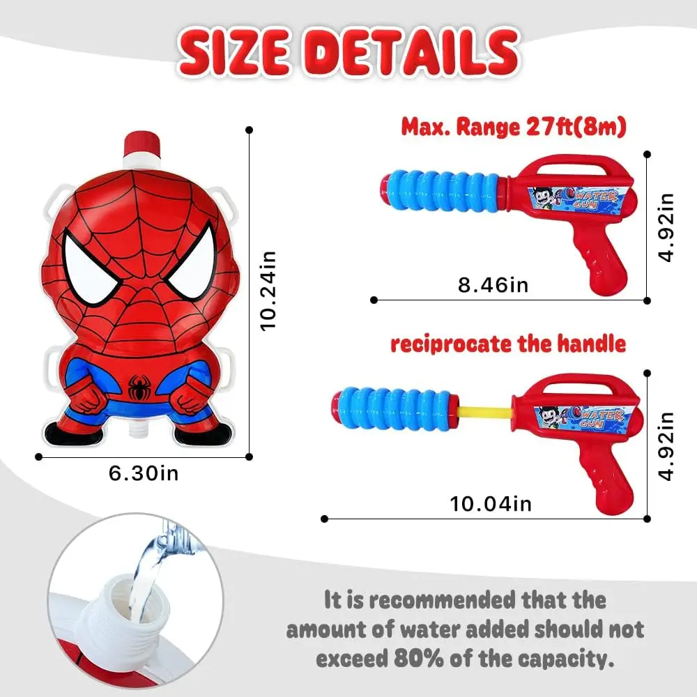Mochila pistola de água para crianças super-herói esguicho arma 1.3l dos desenhos animados verão brinquedos ao ar livre com alças ajustáveis para piscina