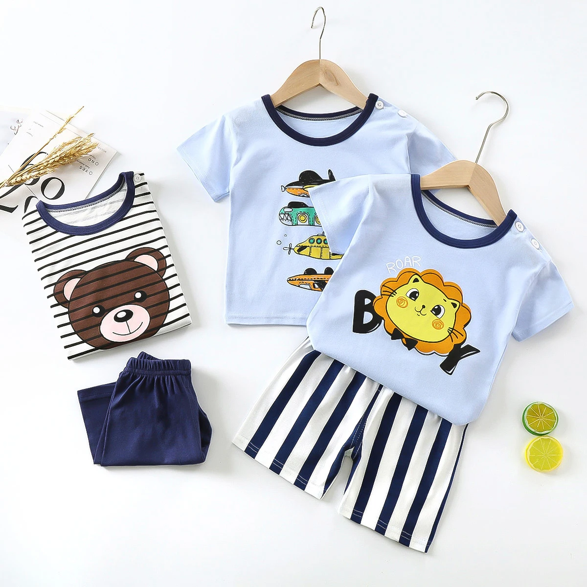 

Baby Boys Girls 2Pcs Summer Outfits Short Sleeve T-Shirt Tops Elastic Waistband Shorts Set Toddler Clothes