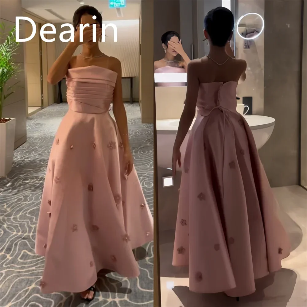 

Customized Prom Dress Women Formal Dearin Strapless A-line Floor Length Skirts Applique Bespoke Occasion Dresses Evening Gown