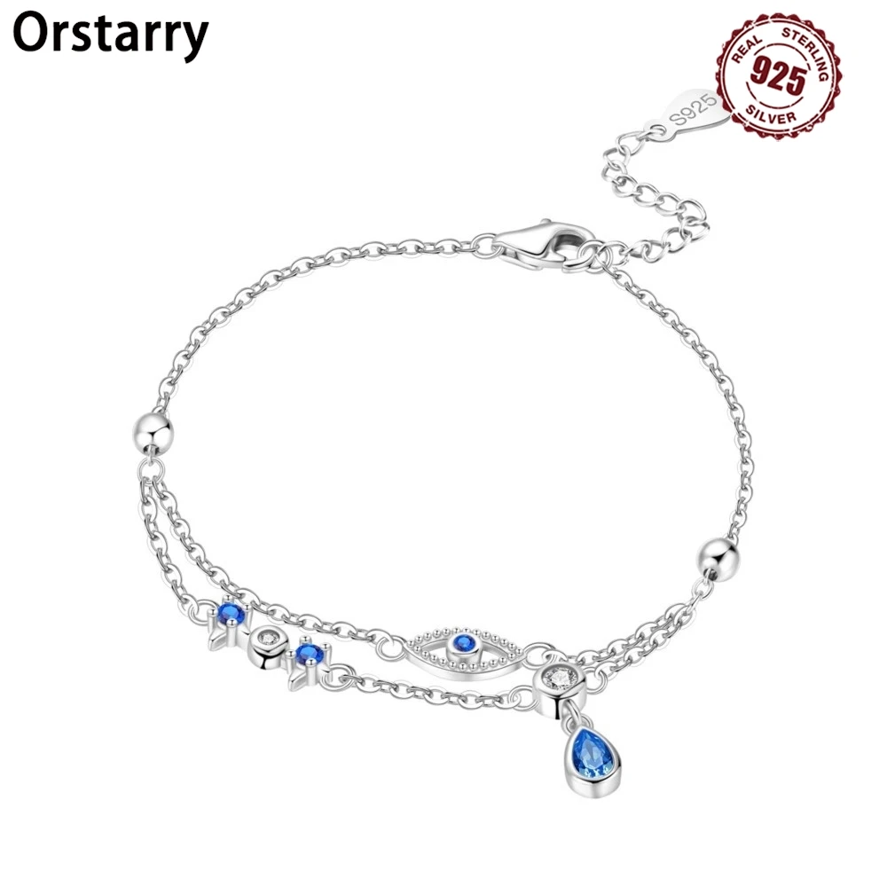 Orstarry New 925 Sterling Silver Circular Hollow Devil's Eye Water Drop Zircon Bracelet Chain Link Women Bracelet Jewelry Gifts
