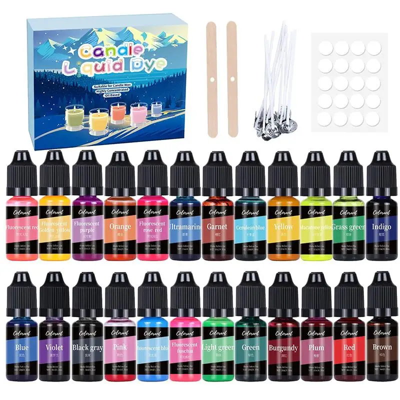 Juego de pigmentos de tinte de vela de 20/24 colores, juego de pigmentos de colorante líquido para jabón, suministros para fabricación de velas DIY, pigmento de velas de tinte de cera de soja y jabón