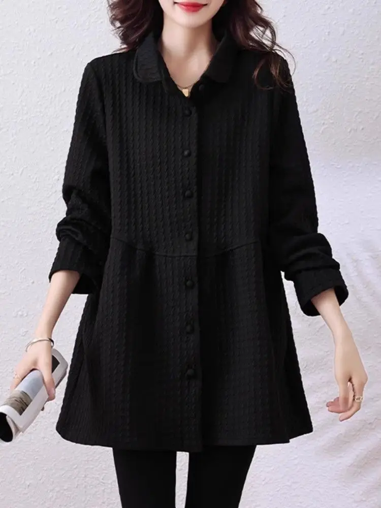 

Fat Mm Plus Size Shirt Coat Ladies Spring Autumn New Long Jacket Women's Black Sweatshirt Cover Bottom Shirt Outwear Female Tops