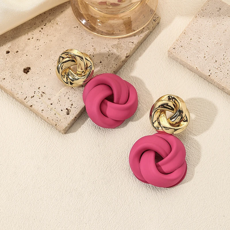 Bohemia Fashion Contrasting Colors Women\'s Earrings Elegant Temperament Hollow Knot Tying Metal Baking Paint Jewelry Earrings