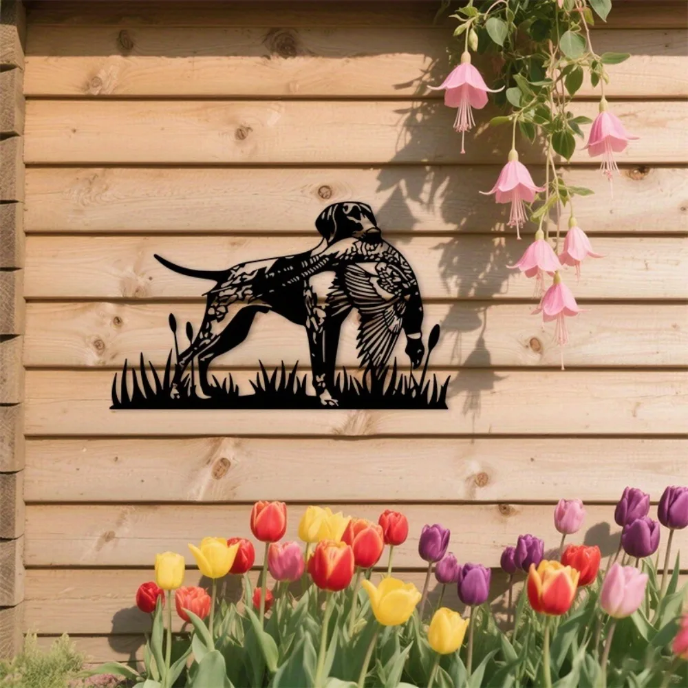 CIFBUY Metal Wall Art Hunting Dog Pheasant Silhouette Iron Decor Indoor Outdoor Farmhouse Living Room Study Black Wall Hanging