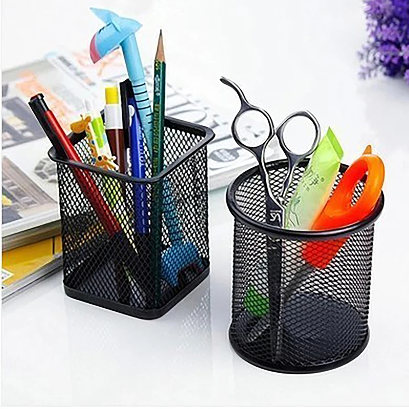 1pc Pencil Holder Office Desk Metal Mesh Square Pen Pot Case Stationery Container Organiser Durable Pencil Case