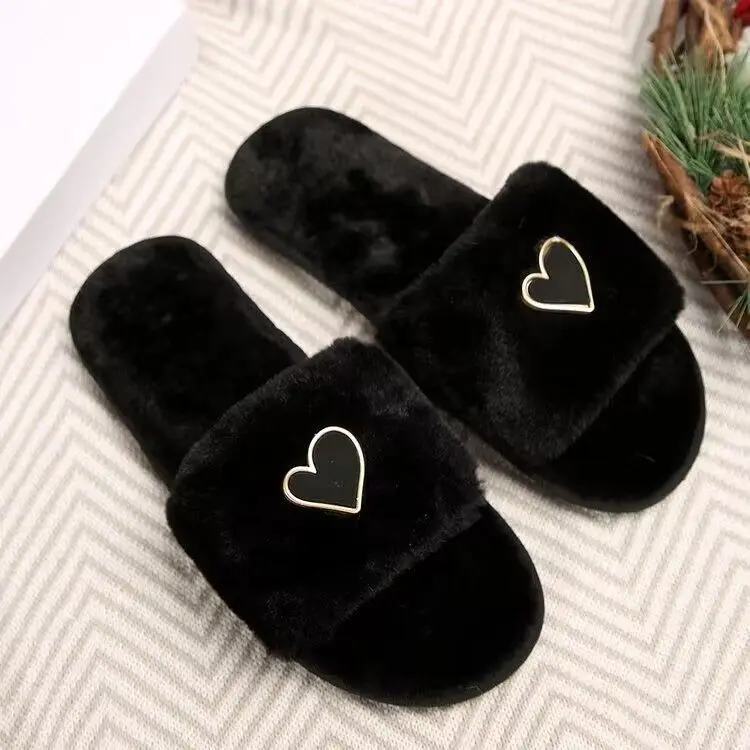 

Slippers Home Flat-Bottomed Size Heart-Shaped Leisure Anti-Rabbit Women'S Fashion New Hair Large