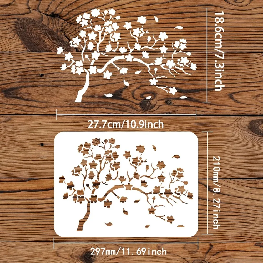 Stencil per albero di fiori di ciliegio 11.7x8.3 pollici Stencil per pittura di fiori di ciliegio rami di albero riutilizzabili in plastica Stencil