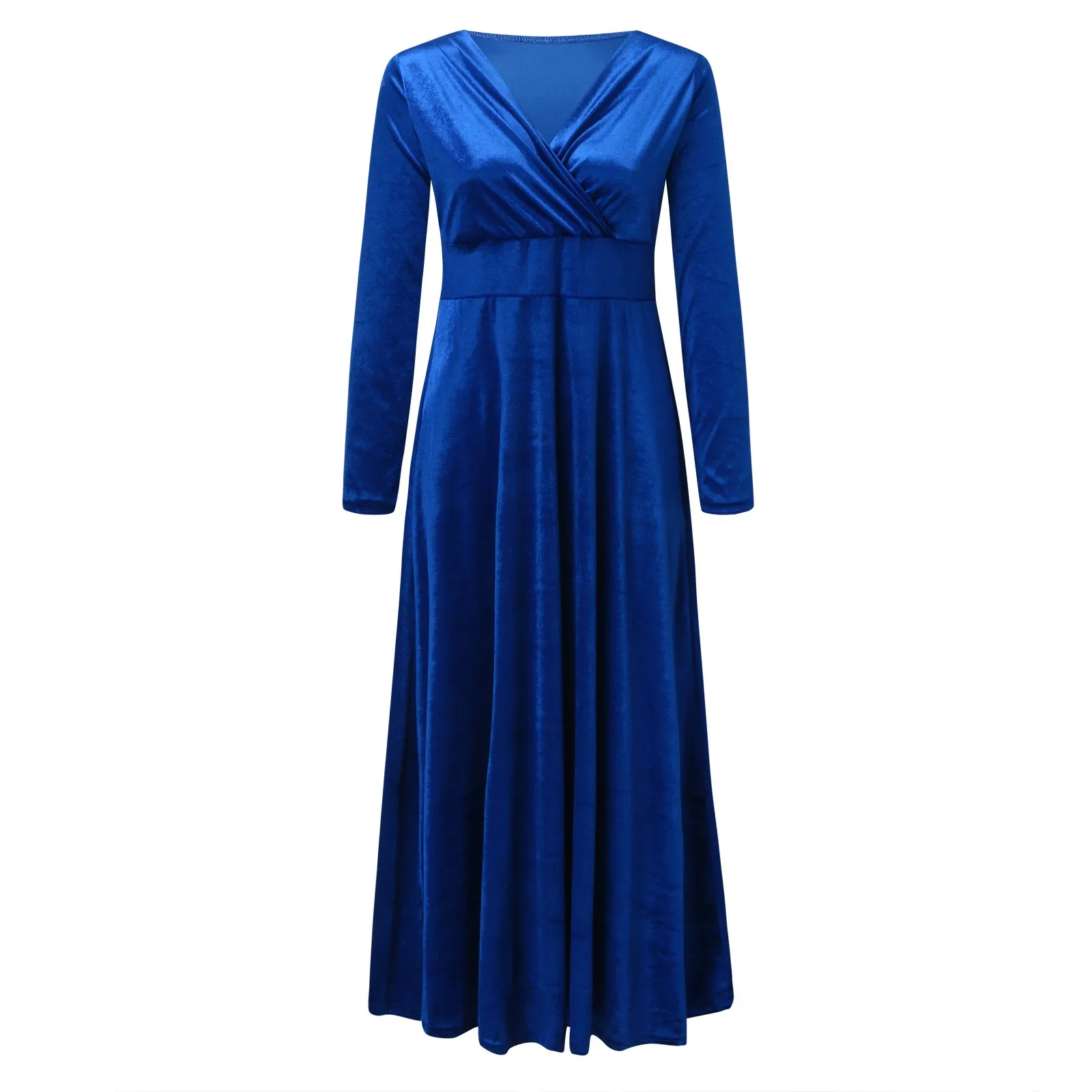 Vintage Women Autumn Long Sleeve V Neck Pleated Velvet Banquet Party Maxi Dress Party Wedding Elegant Evening dress