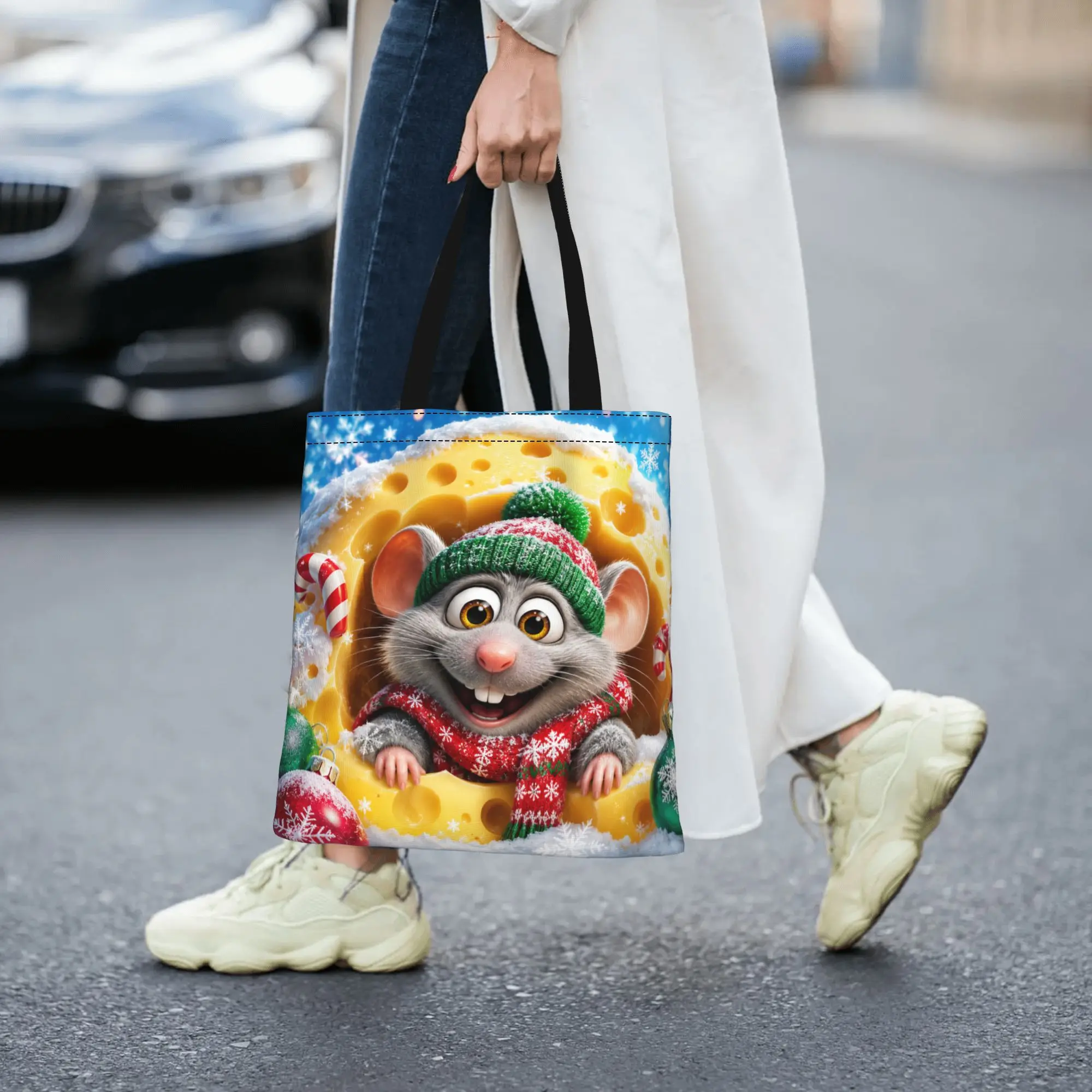 Customized Cute hamster theme Women's Bag Shopping Bag Reusable Double Sided Canvas Tote Bag Shoulder  Handbag Its bags