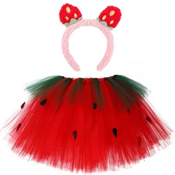 Baby Girls Red Strawberry Tutu Skirt for Kids Toddler Birthday Smash Cake Costume Christmas Outfit Newborn Photo Shoot Tutus Set