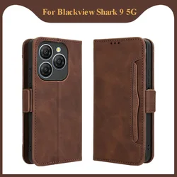 SHARK9 5G Luxury Case Portable Card Wallet Holder for Blackview Shark 9 Case Magnet Lether 360 Protect Black View Shark 9 Funda