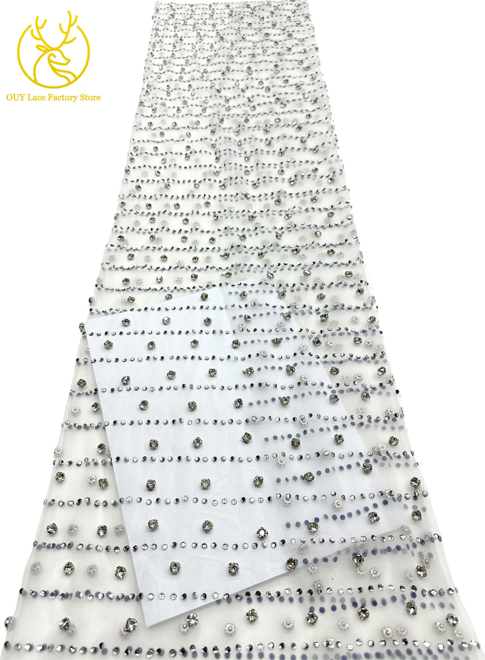 Grüner Neuer Stil Österreichischer Diamant-Tüll-Netzstoff 5 Yards Afrikanischer Spitzenstoff Bunter Strass-Netzstoff für Hochzeitskleider – Detail 9