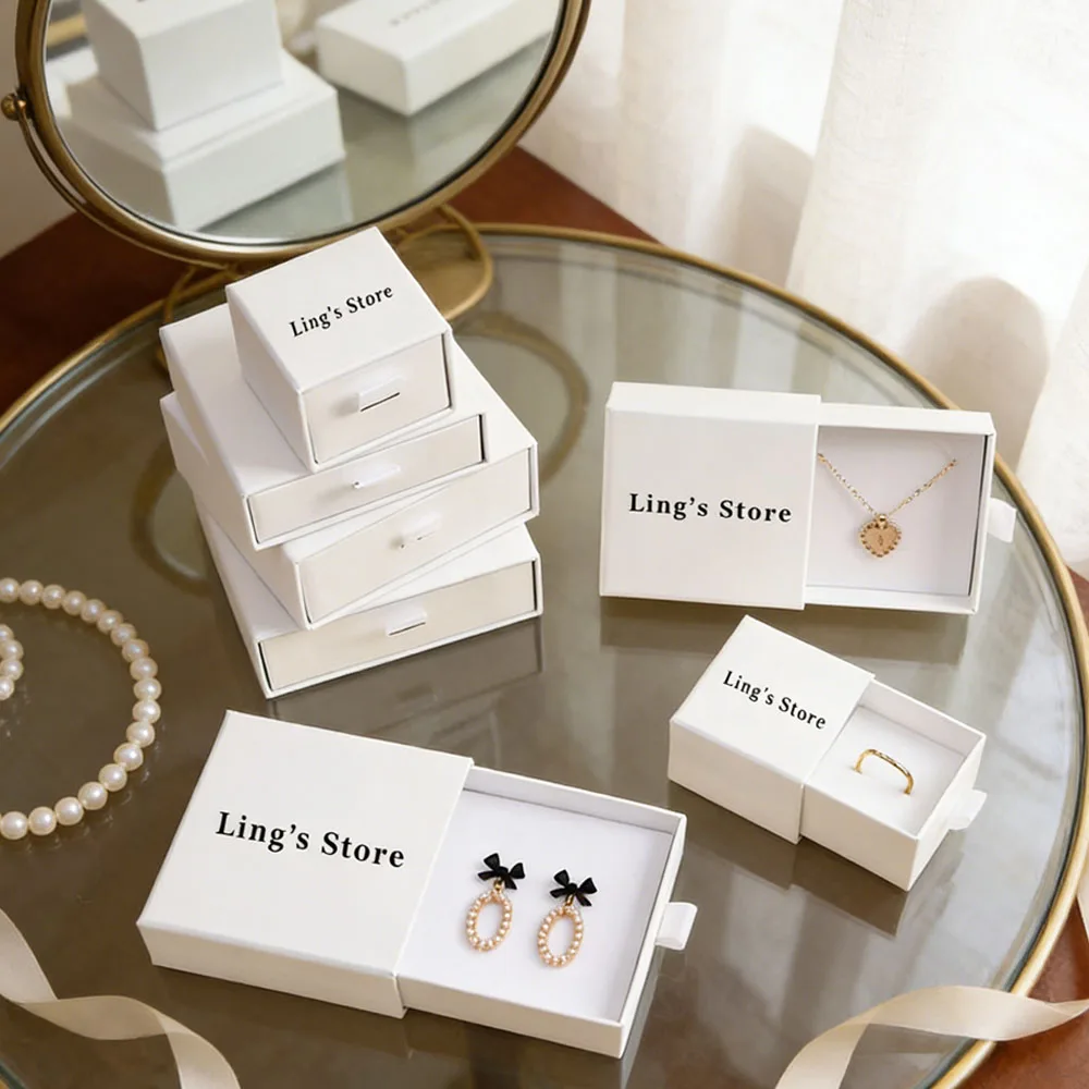 

50/100 Personalized Logo 9x9x3.2cm Lovely Jewelry Drawer Box Paper Gift Case Necklace Earrings Ring Pendant Packaging Organizer