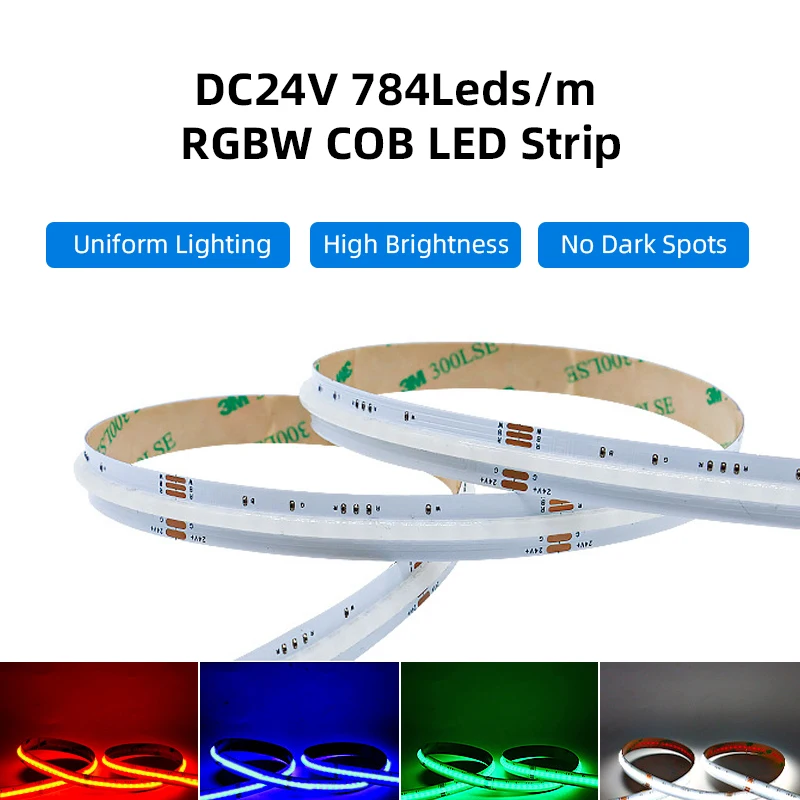 COB RGBW LED Strip Light 5pin 12mm DC24V 784Leds/m Flexible FOB 4 in 1 RGBWW High Density RA90 Linear Dimmable LED Tape 5M