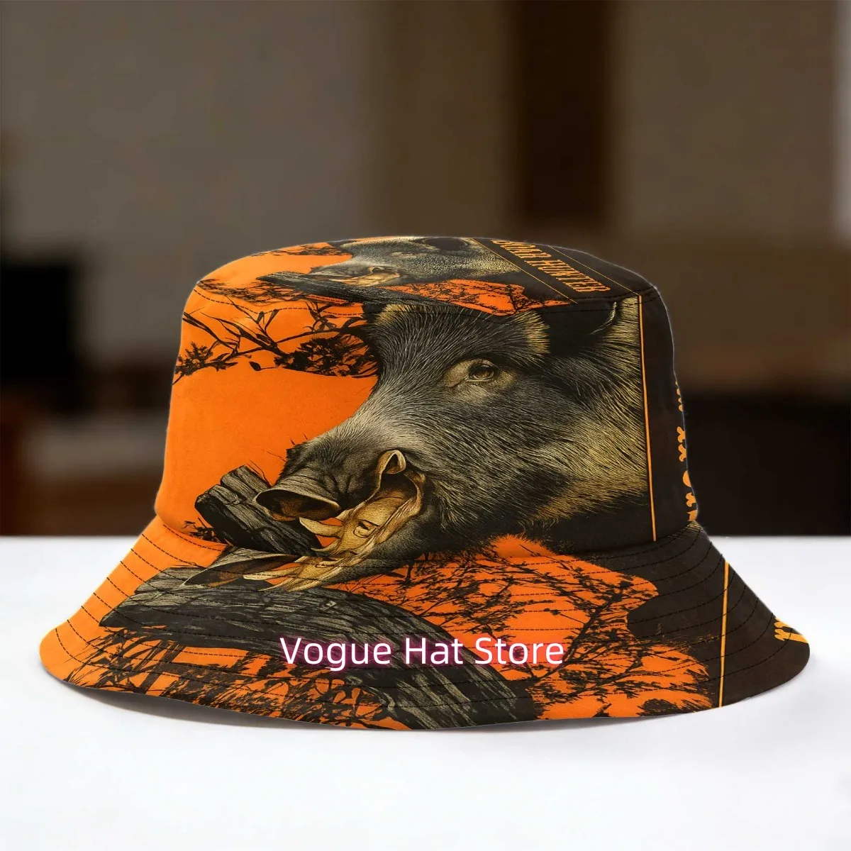 1pc Men' Wild Boar Hunter Trophy Fisherman Hat - All-Over Print Fitted with Boar & Fishing Design, Suitable for Streetwear,