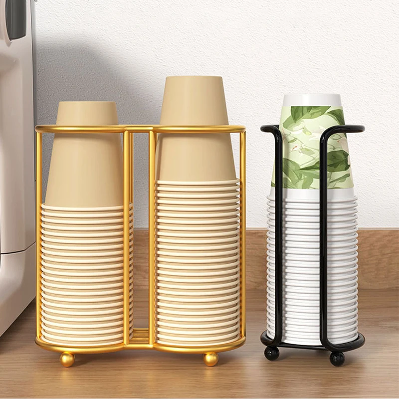 

Double Disposable Cup Storage Holder Water Tea Cups Dispenser Rack Shelf with Longer Stick Mug Display Stand Home Organizer