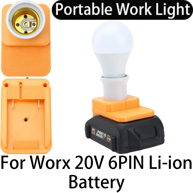 

LED Work Light Portable E27 Bulbs For Worx 6PIN 20V Battery Powered Cordless Lamp Daylight White Non-Dimmable Portable lantern