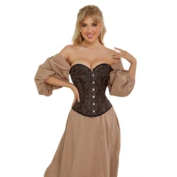 Brown Overbust Corset Victorian Vintage Medieval Korset Gothic Waist Bustier Top