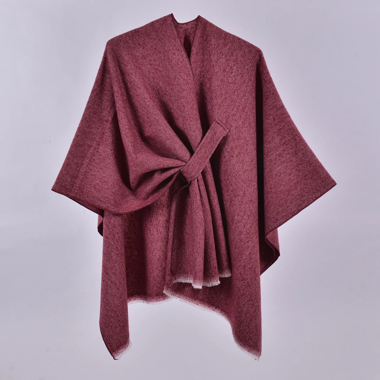 

X2083 New Autumn Winter Women's Loose Solid Color Slit Imitation Cashmere Shawl Poncho Knitted Cloak Cardigan Cape Coat