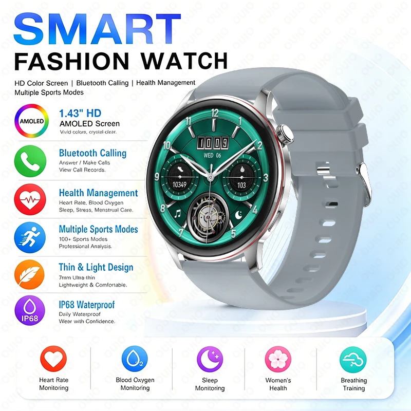 

New Mew Smart Watch Multi-sport Mode Health Monitoring Sleep Monitoring Bluetooth Call 1.43 HD Screen Women's Health Smart Watch