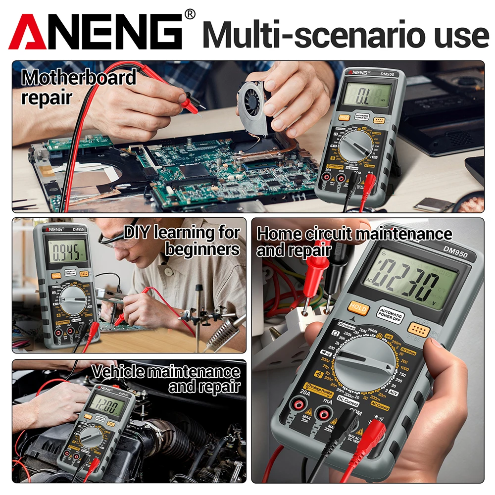 Digital Multimeter Professional Multifunctional Tester ANENG DM950 1999 Count AC DC Voltage Current HFE Transistor Detector Tool