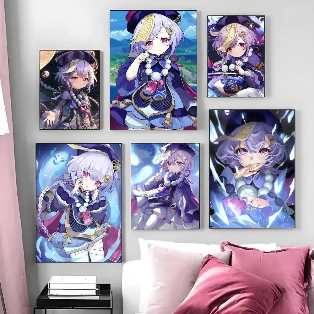 Qiqi Anime Game Genshin Impact Poster Art  Wall Waterproof Home Living Room Bedroom Bar Aesthetic Decoration
