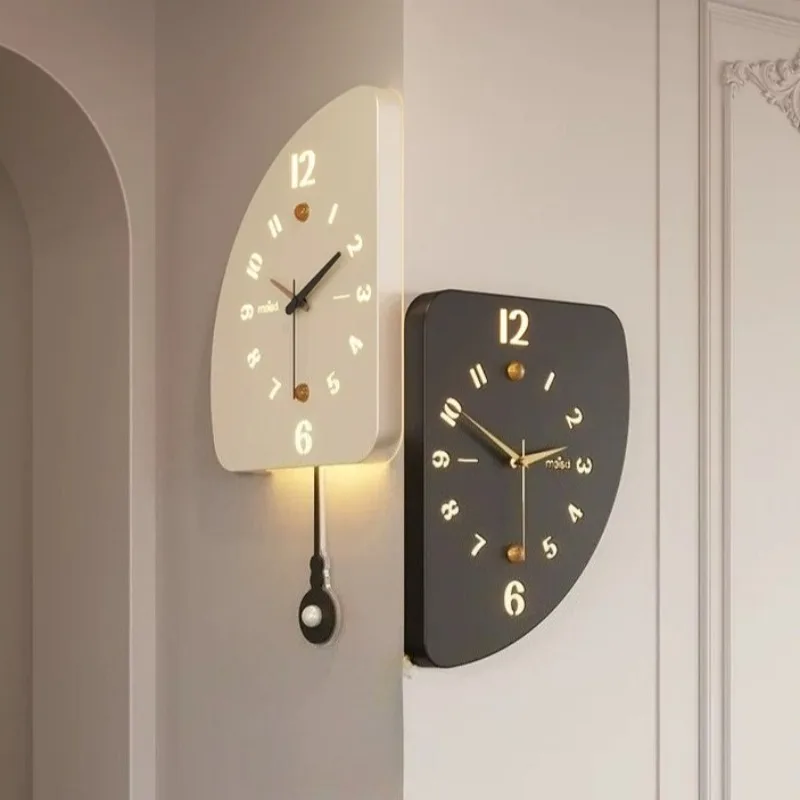 Minimalist Wall Clock Silent Elegant Corner Wall Art Clock Modern Hanging Pendulum Clocks with Light Home Decorative Ornaments