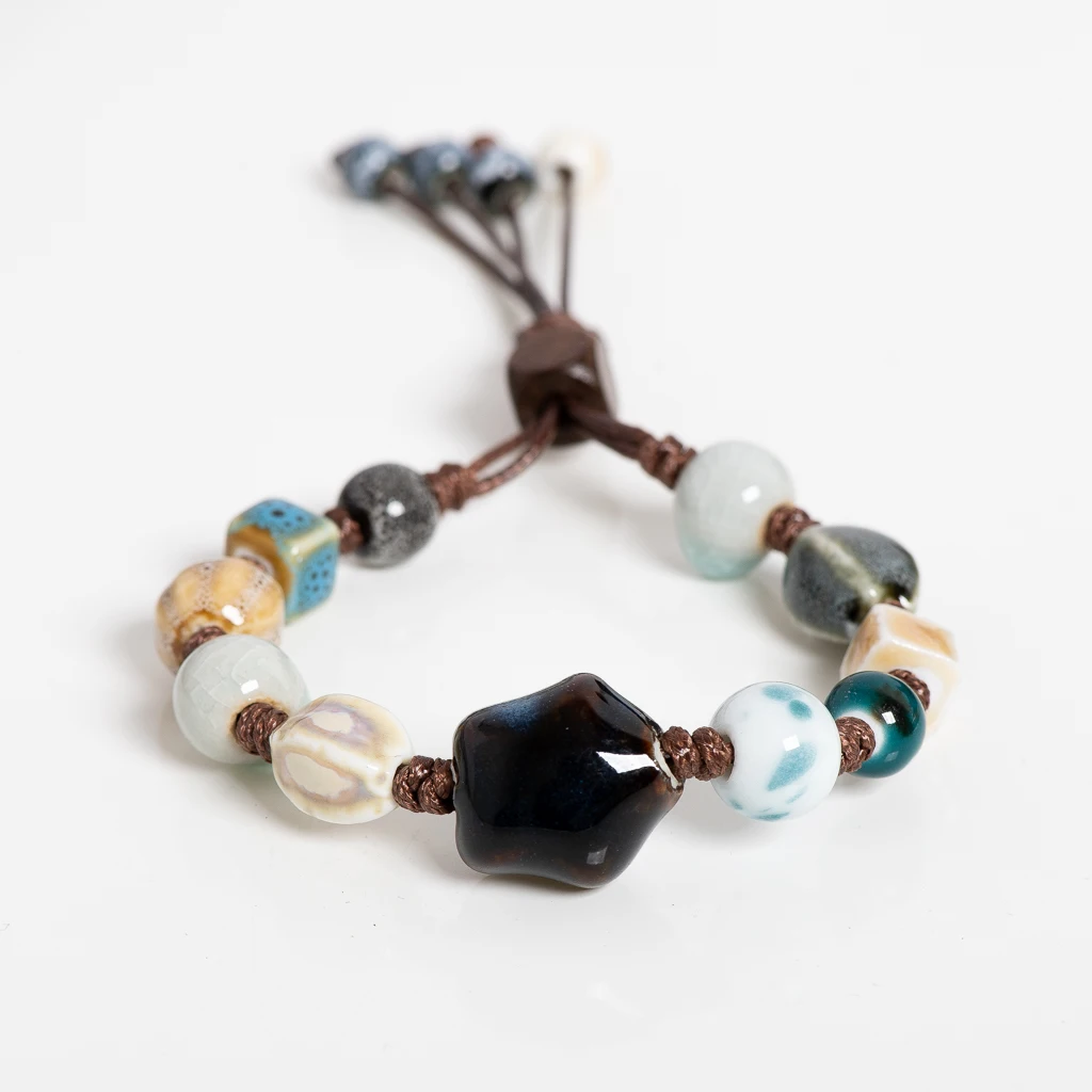 خمر ستار السيراميك حبة سوار قابل للتعديل 16-26 سنتيمتر اليدوية متعدد الألوان الصقيل مجوهرات مع الحبل الشمع S02-062