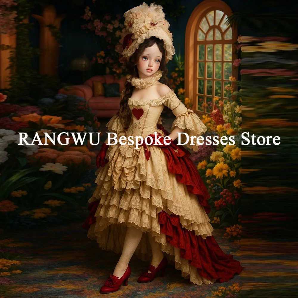 Customized Lace Flower Girl Dresses Victorian Lolita Style Girl Party Gowns Long Sleeves Costume Princess Party Dresses