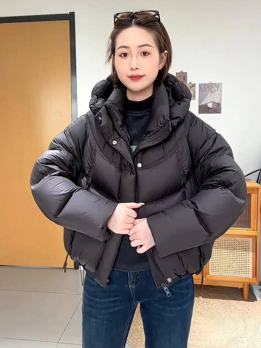 

Women's ort Puffer Jaet Casual Sle Hooded Thiened Du down Coat Warm Outerwear Bla Winter New Arrival