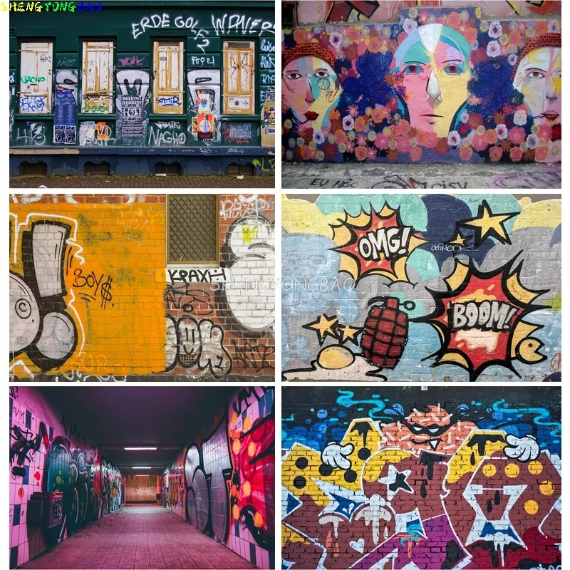 SHENGYONGBAO Brick Wall Art Graffiti Photography Backdrops Baby Portrait Photography Background For Photo Studio 210328TYD-03